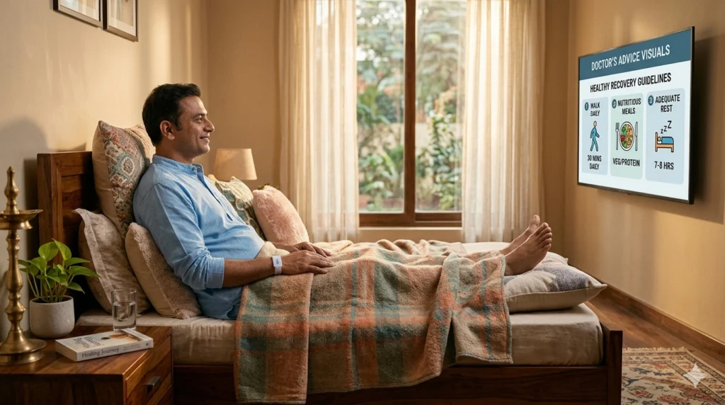 Hernia surgery recovery care with proper sleep posture and lifestyle tips for faster healing