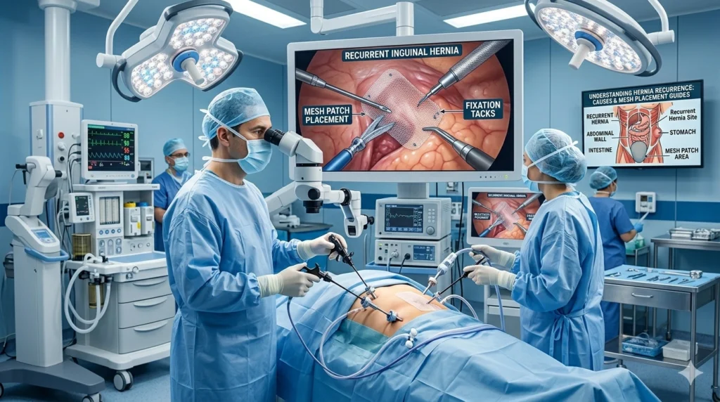 Laparoscopic hernia mesh repair surgery reducing recurrence risk and improving long term recovery