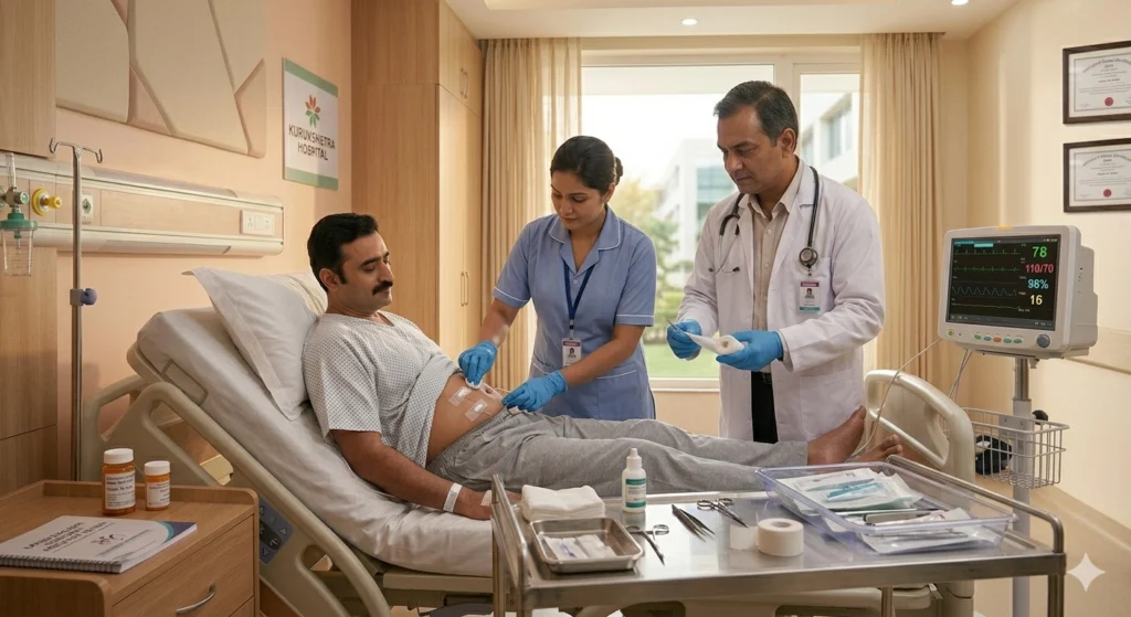 Proper wound care and dressing after hernia surgery to reduce infection risk and support healing.