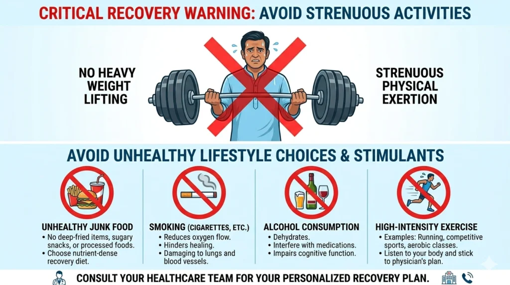 What to avoid after laparoscopic surgery including heavy lifting smoking alcohol and unhealthy diet