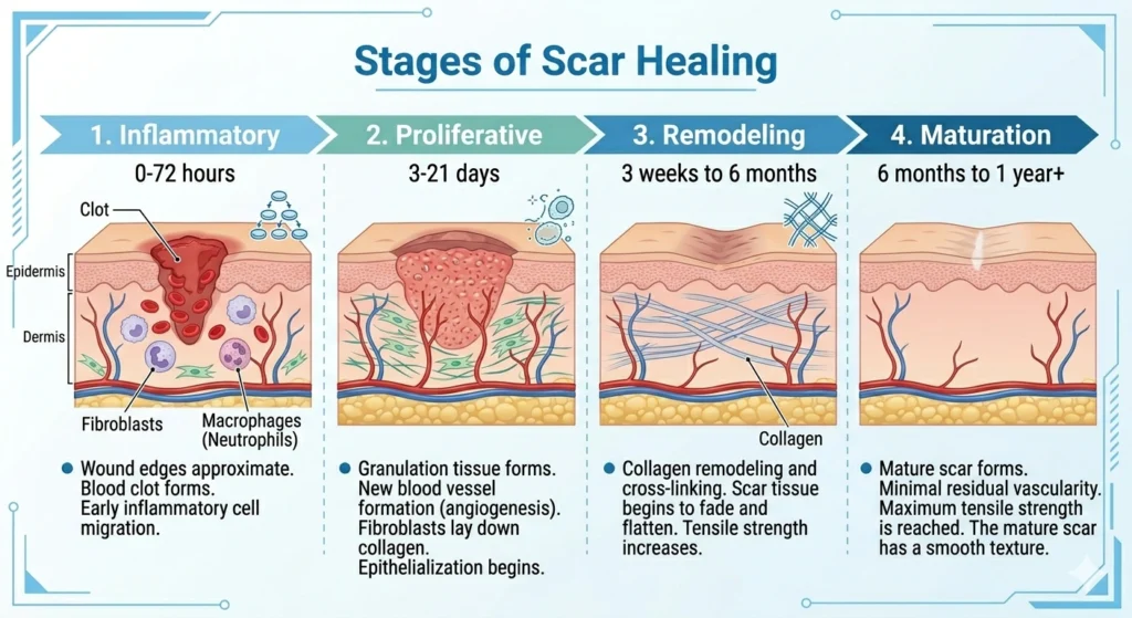 stages of laparoscopic surgery scars healing time process