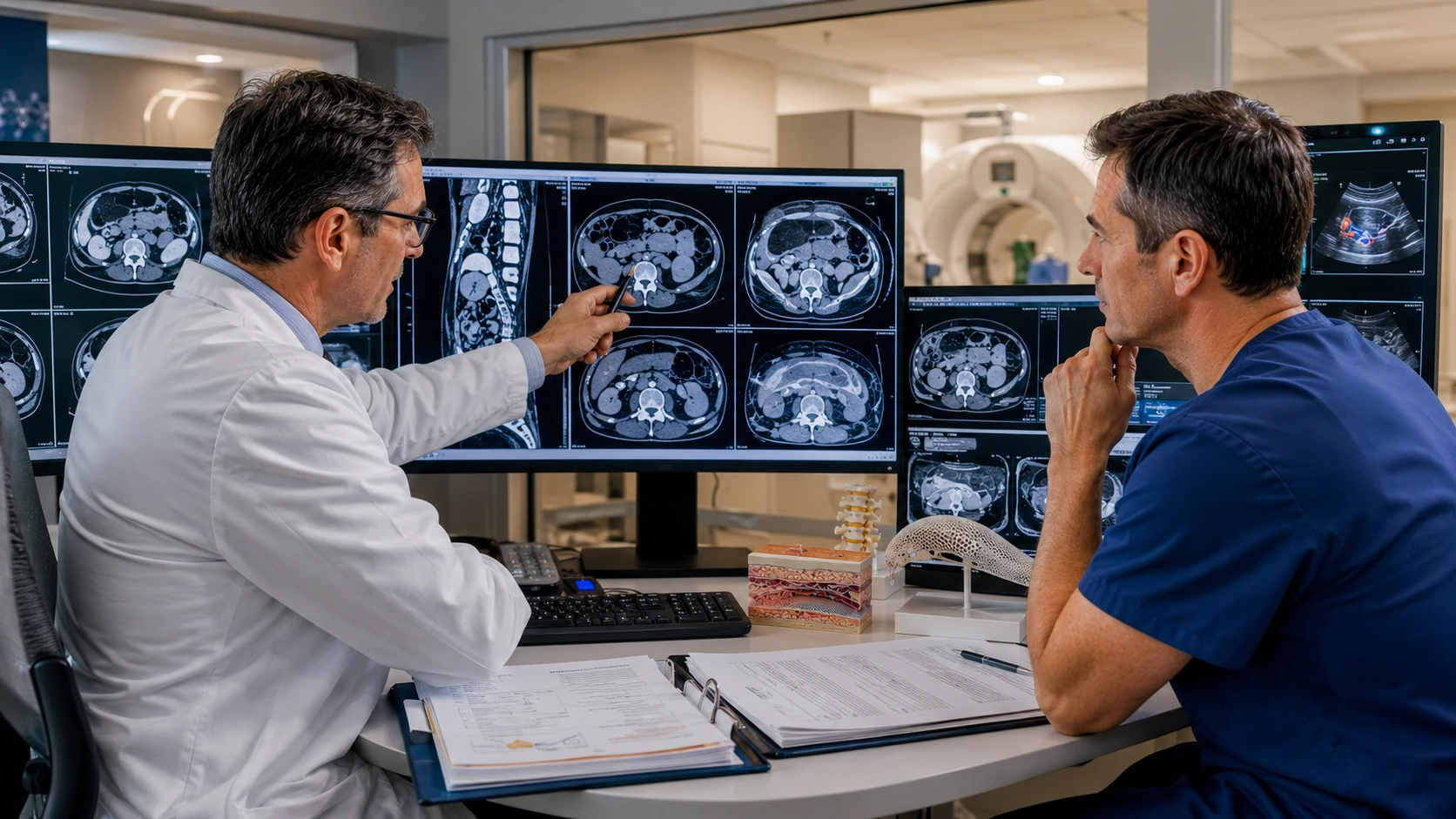 Advanced imaging used to diagnose hernia mesh complications, including CT scans and ultrasound evaluation after mesh hernia repair.