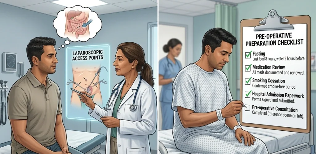 Patient following pre-surgery preparation steps to ensure a safe laparoscopic surgery experience.