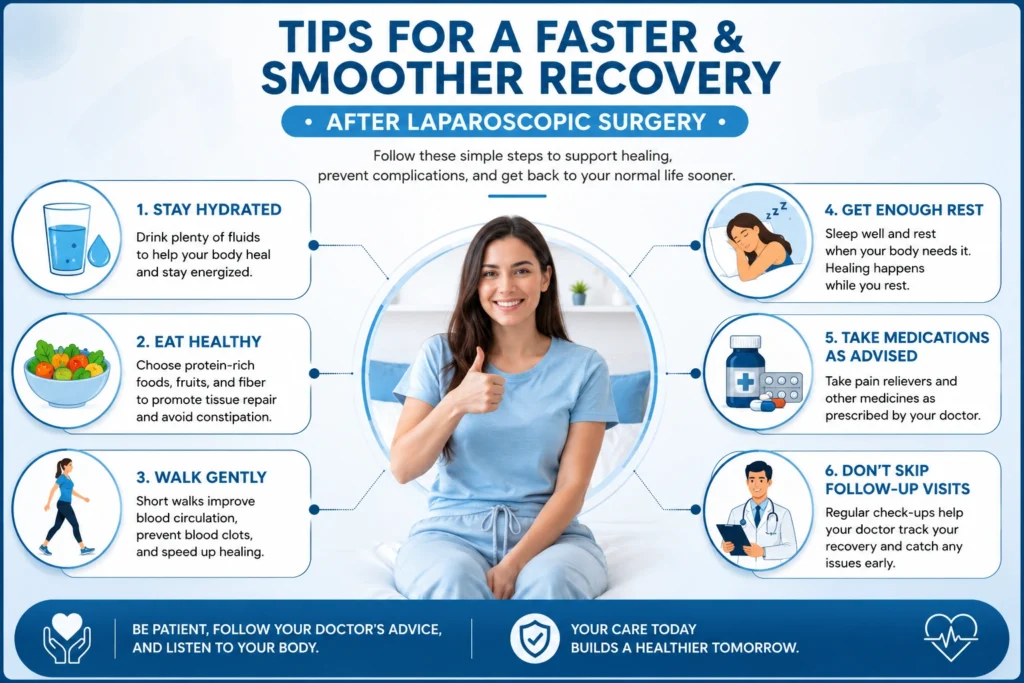 Helpful recovery tips after laparoscopic surgery for faster healing.