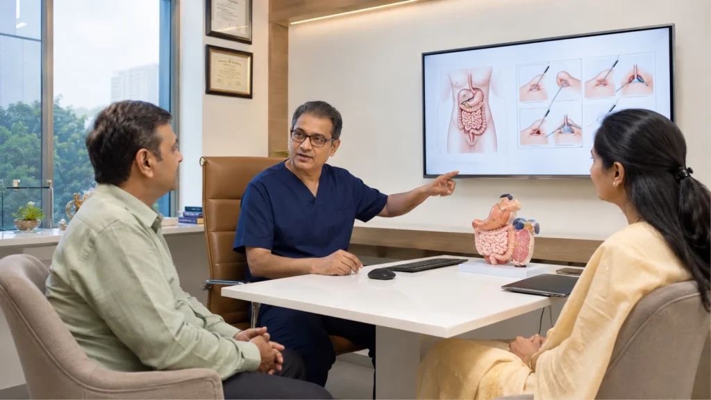Patient consultation with a laparoscopic surgeon in Hisar discussing minimally invasive treatment and recovery