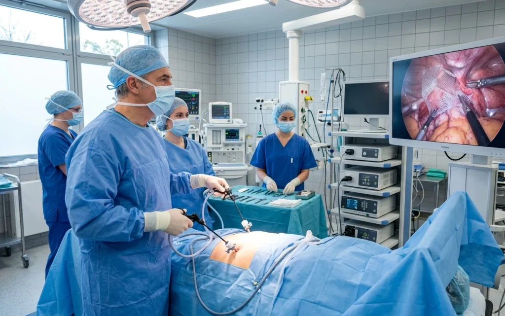 Laparoscopic inguinal hernia surgery in Hisar using advanced minimally invasive surgical technology at Meyash Hospital.