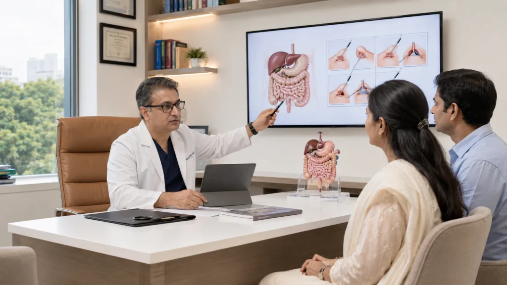 Patient consultation with the Best Laparoscopic Surgeon in Hisar discussing minimally invasive surgery and personalized treatment options