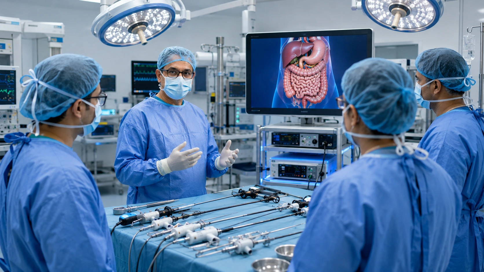 Best Laparoscopic Surgeon in Hisar preparing for advanced minimally invasive surgery in a modern operation theatre